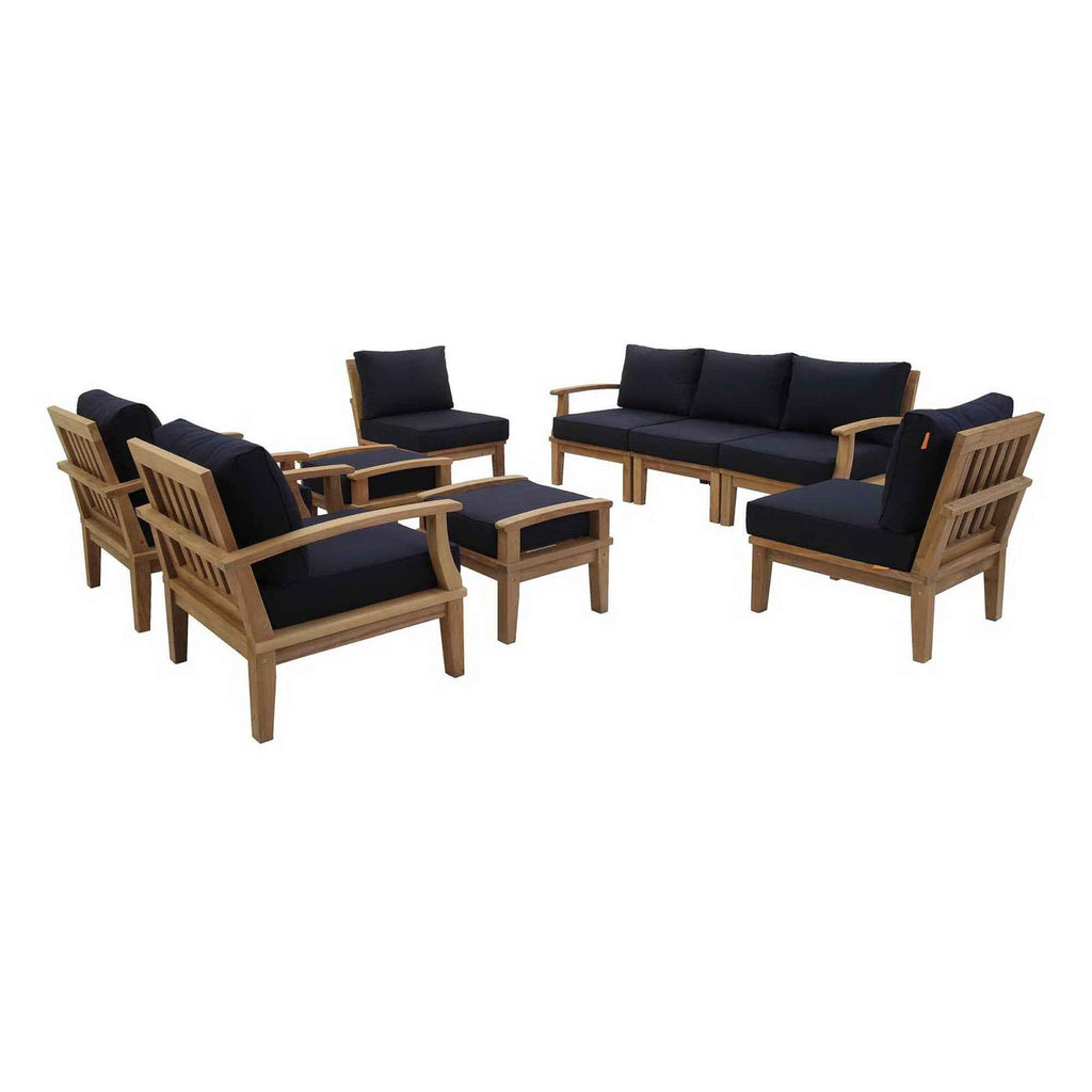 9-Piece Outdoor Teak Lounge Set – Marina Collection Patio Sectional with Cushions