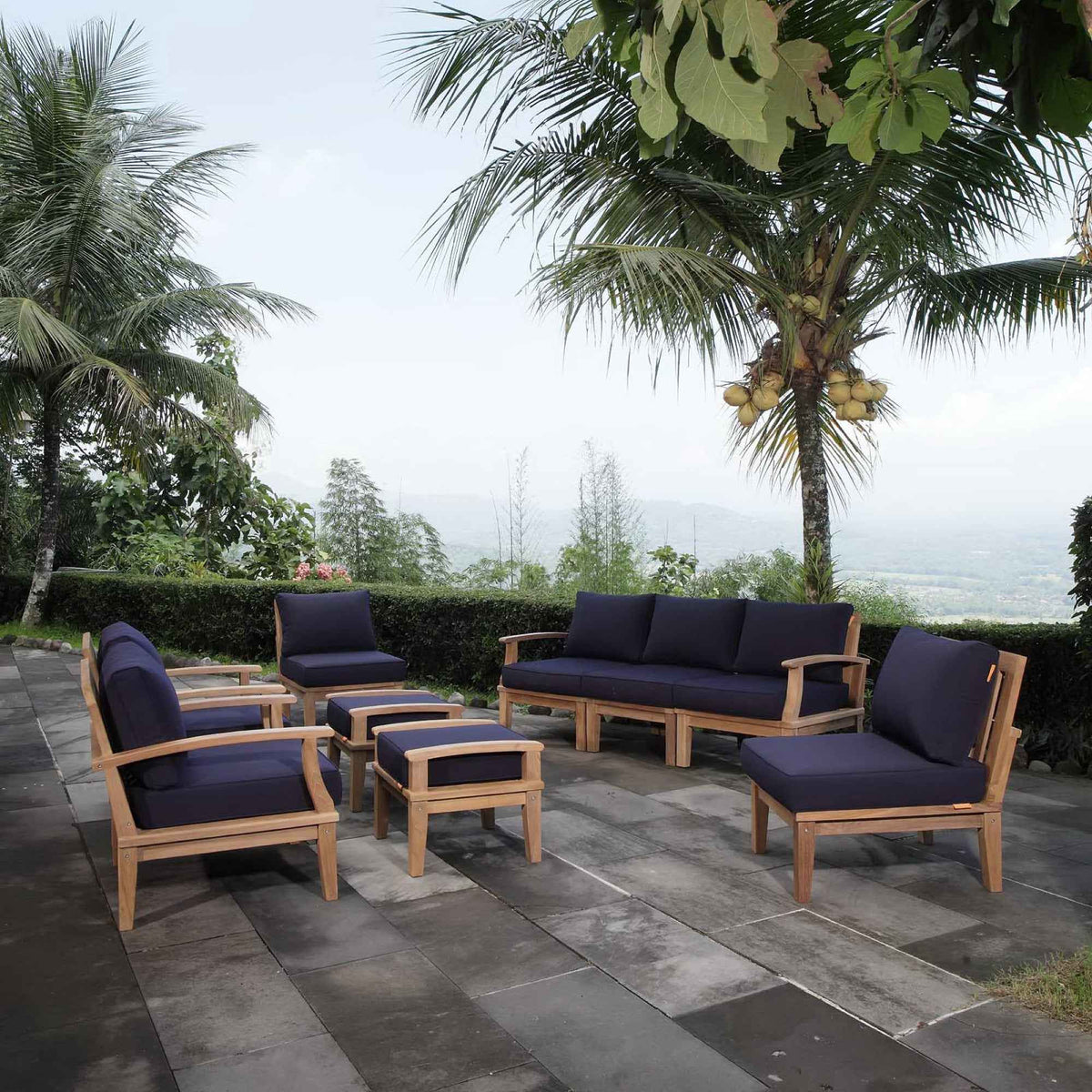 9-Piece Outdoor Teak Lounge Set – Marina Collection Patio Sectional with Cushions