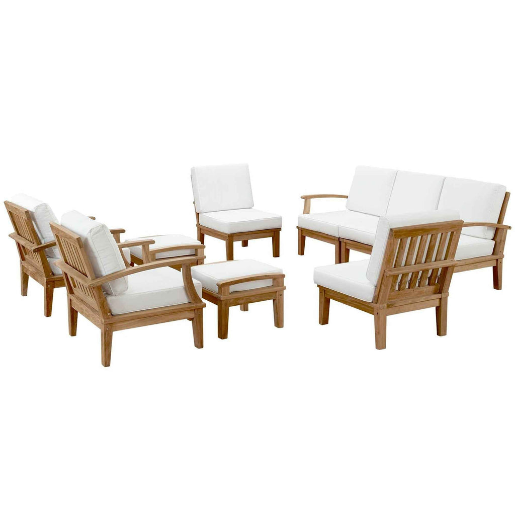 9-Piece Outdoor Teak Lounge Set – Marina Collection Patio Sectional with Cushions