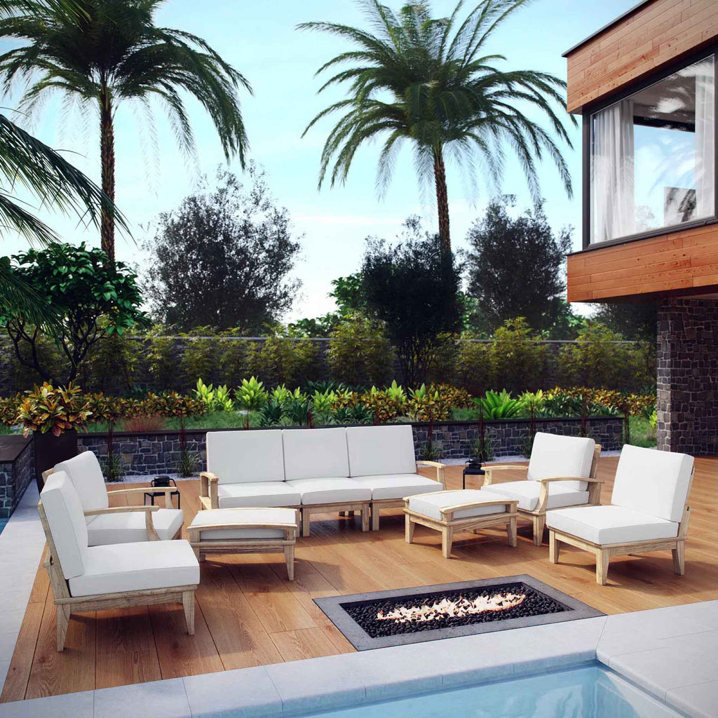 9-Piece Outdoor Teak Lounge Set – Marina Collection Patio Sectional with Cushions