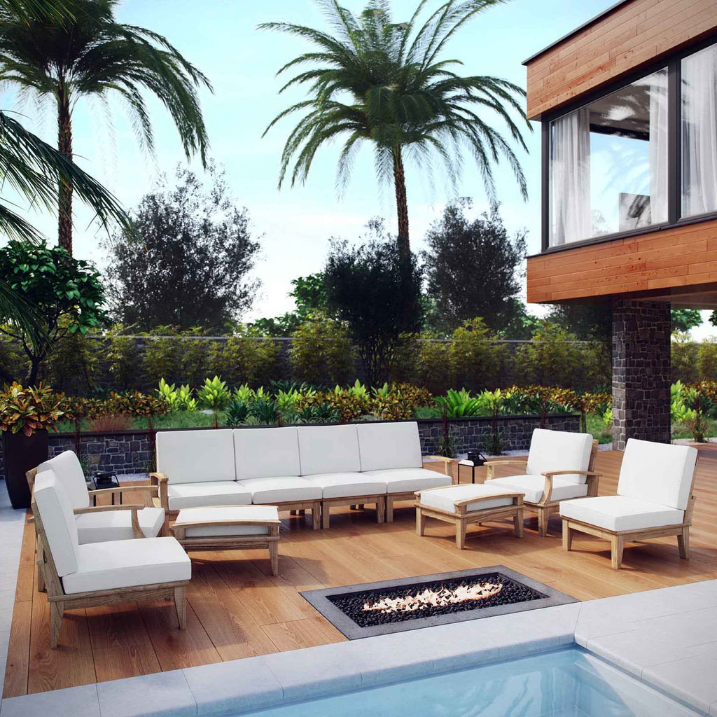 10-Piece Outdoor Teak Patio Set with White Cushions – Marina Collection Luxury Furniture