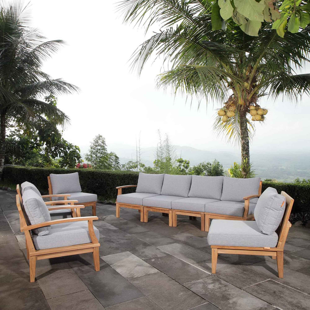 8-Piece Outdoor Teak Sectional Set – Marina Collection Patio Furniture with Cushions