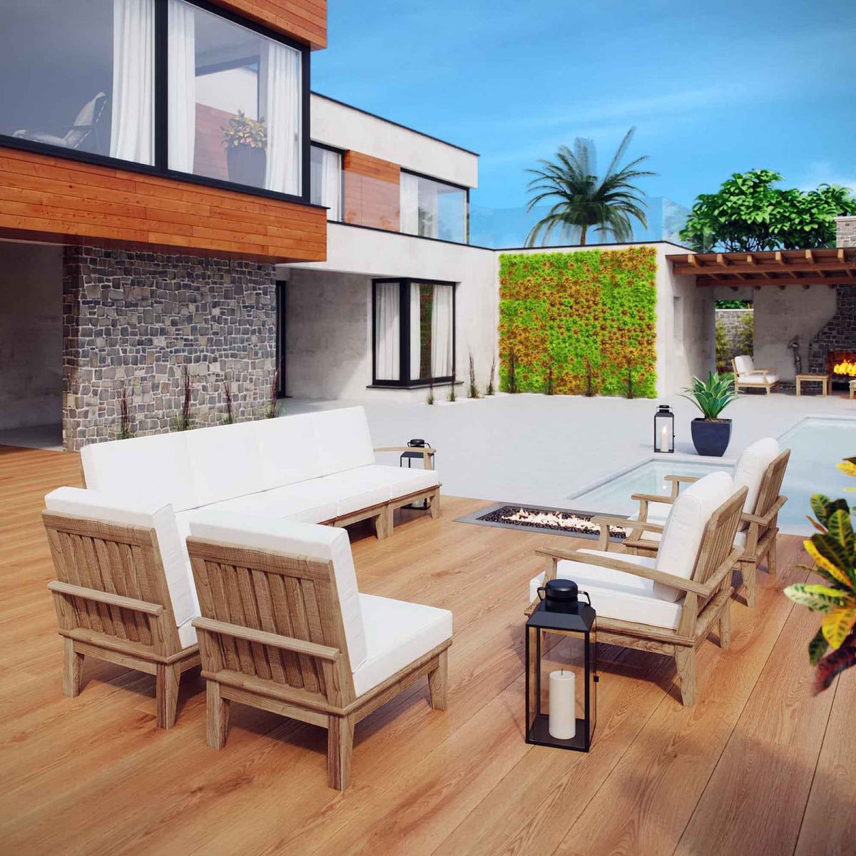 8-Piece Outdoor Teak Sectional Set – Marina Collection Patio Furniture with Cushions