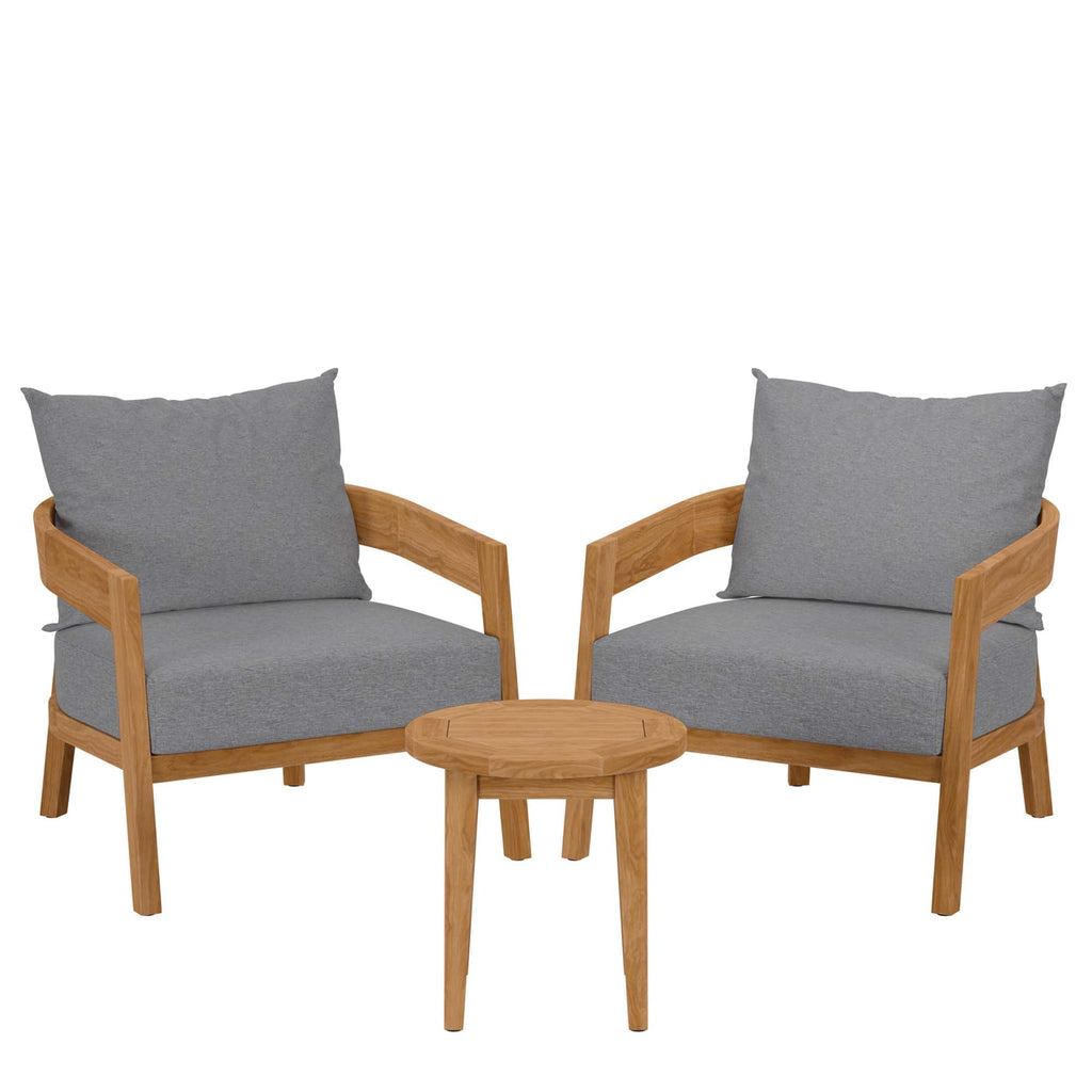 3-Piece Outdoor Teak Patio Set in Grey – Brisbane Collection Modern Bistro Furniture