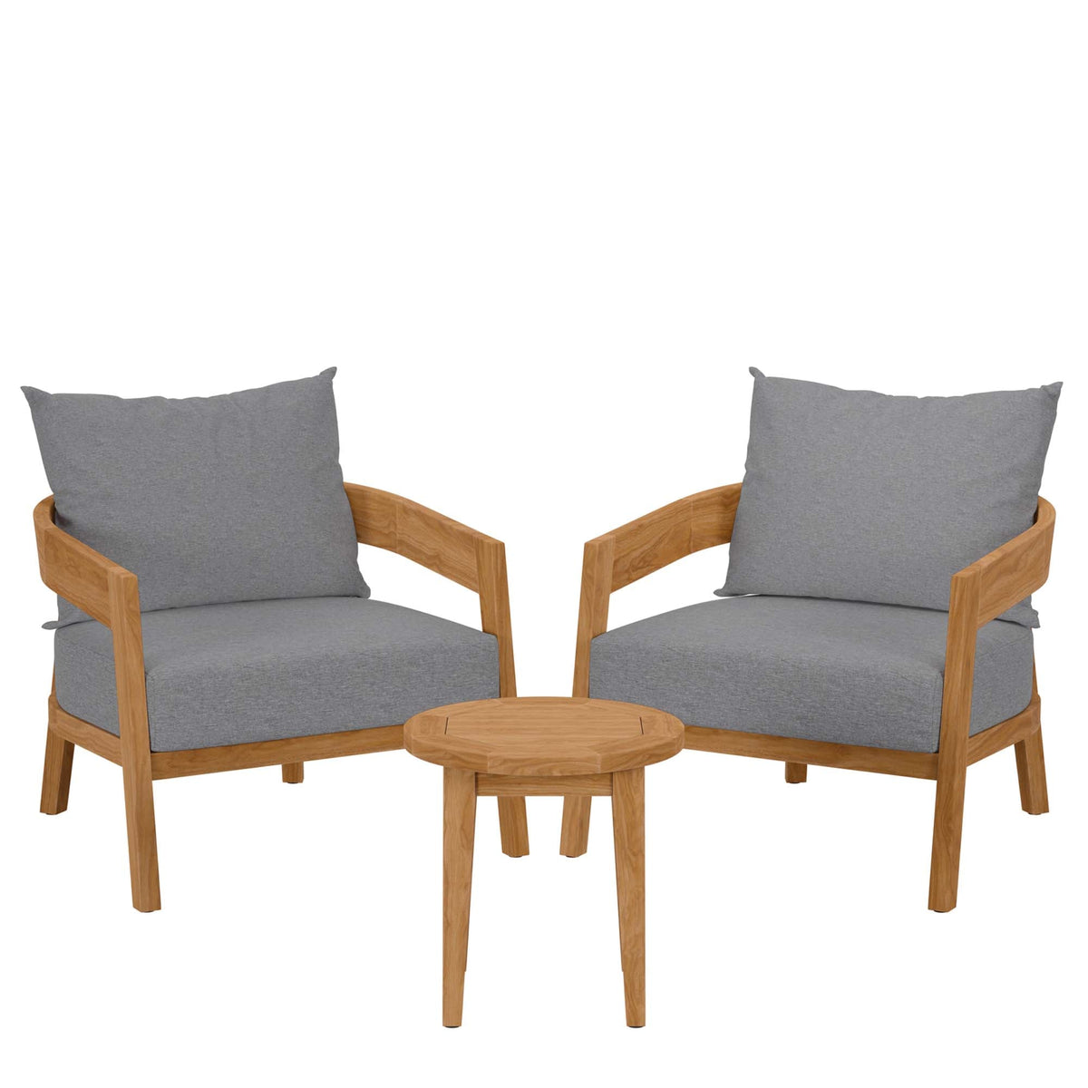 3-Piece Outdoor Teak Patio Set in Grey – Brisbane Collection Modern Bistro Furniture