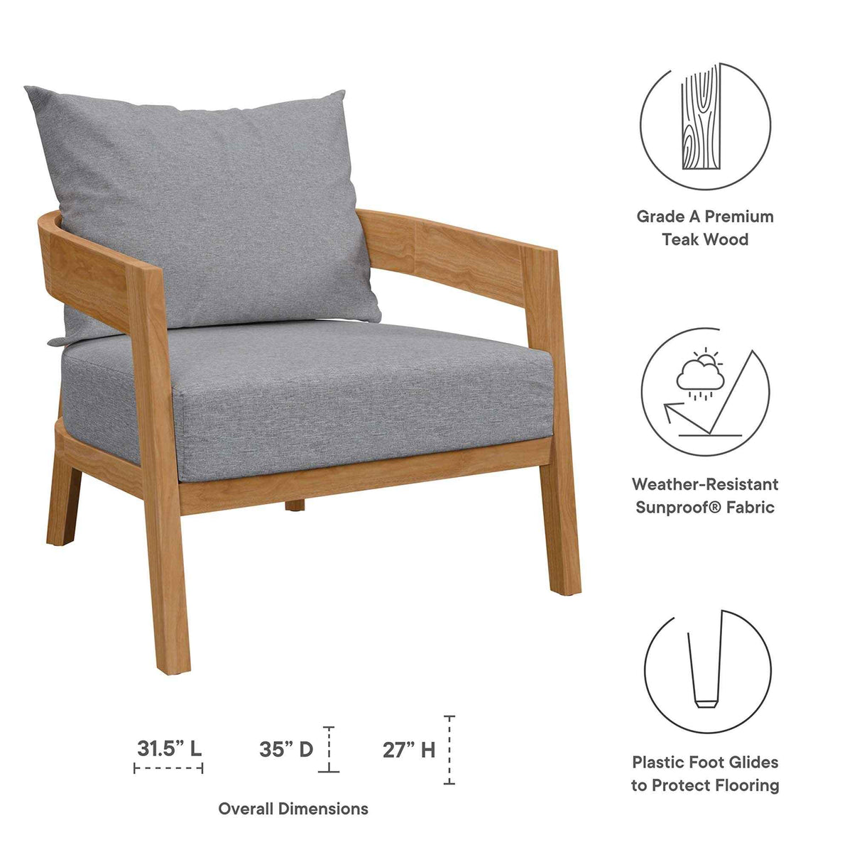 3-Piece Outdoor Teak Patio Set in Grey – Brisbane Collection Modern Bistro Furniture