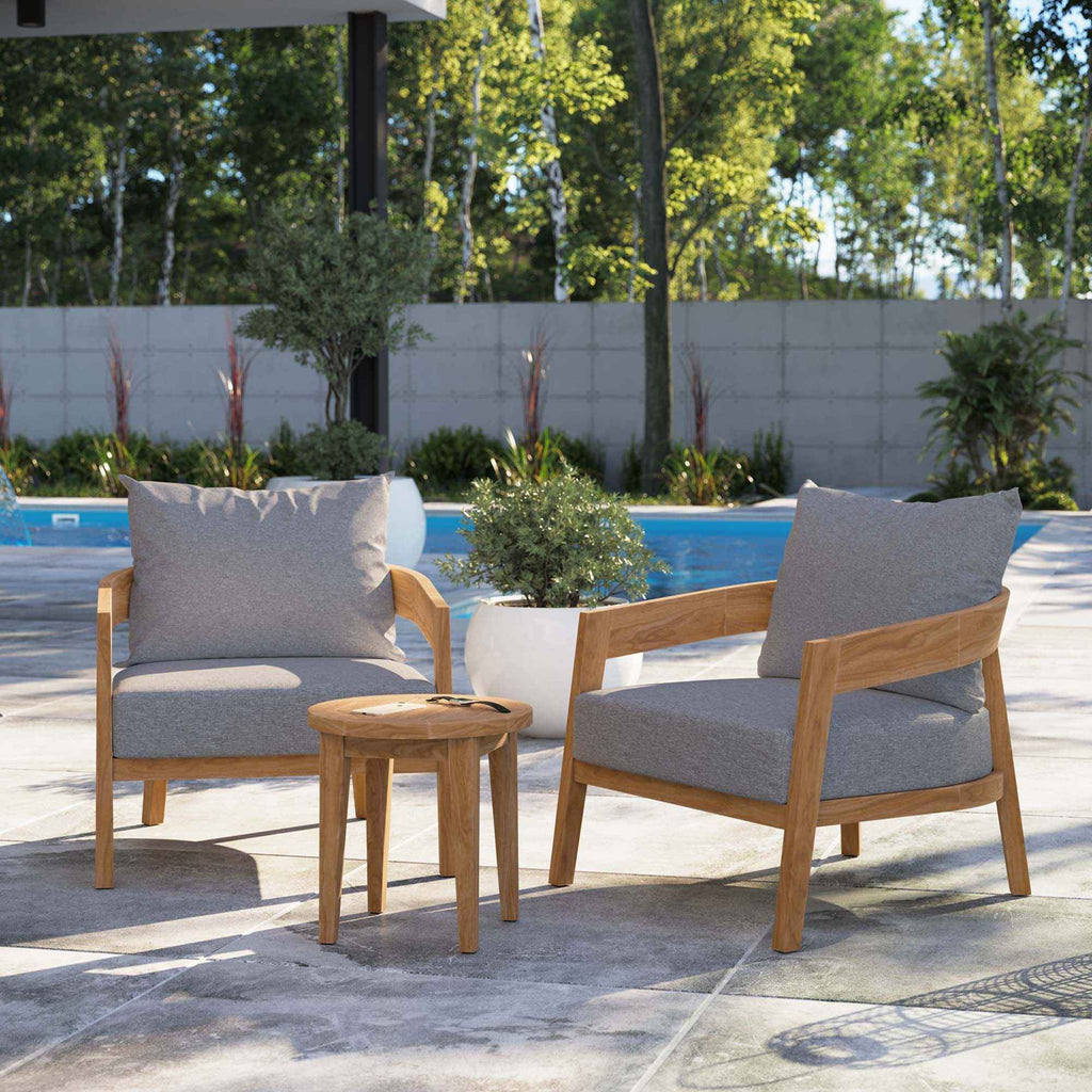 3-Piece Outdoor Teak Patio Set in Grey – Brisbane Collection Modern Bistro Furniture