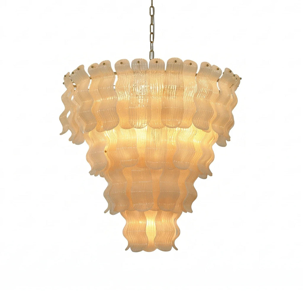 Frosted Wave Layered Glass Chandelier – Modern Sculptural Ceiling Light for Dining Room & Foyer