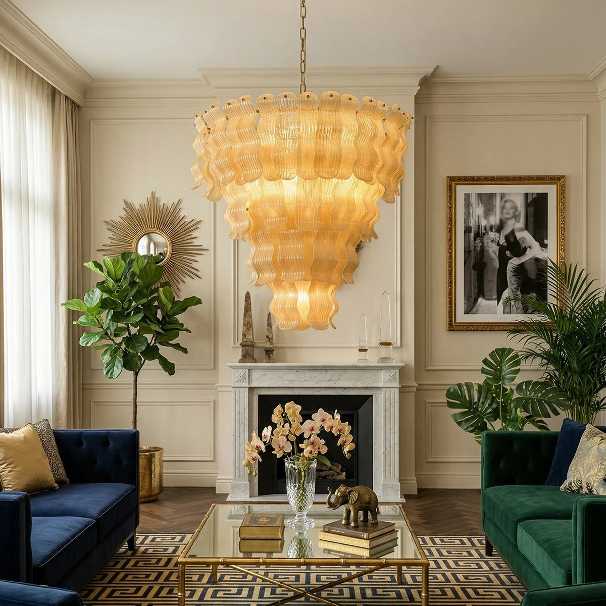 Frosted Wave Layered Glass Chandelier – Modern Sculptural Ceiling Light for Dining Room & Foyer