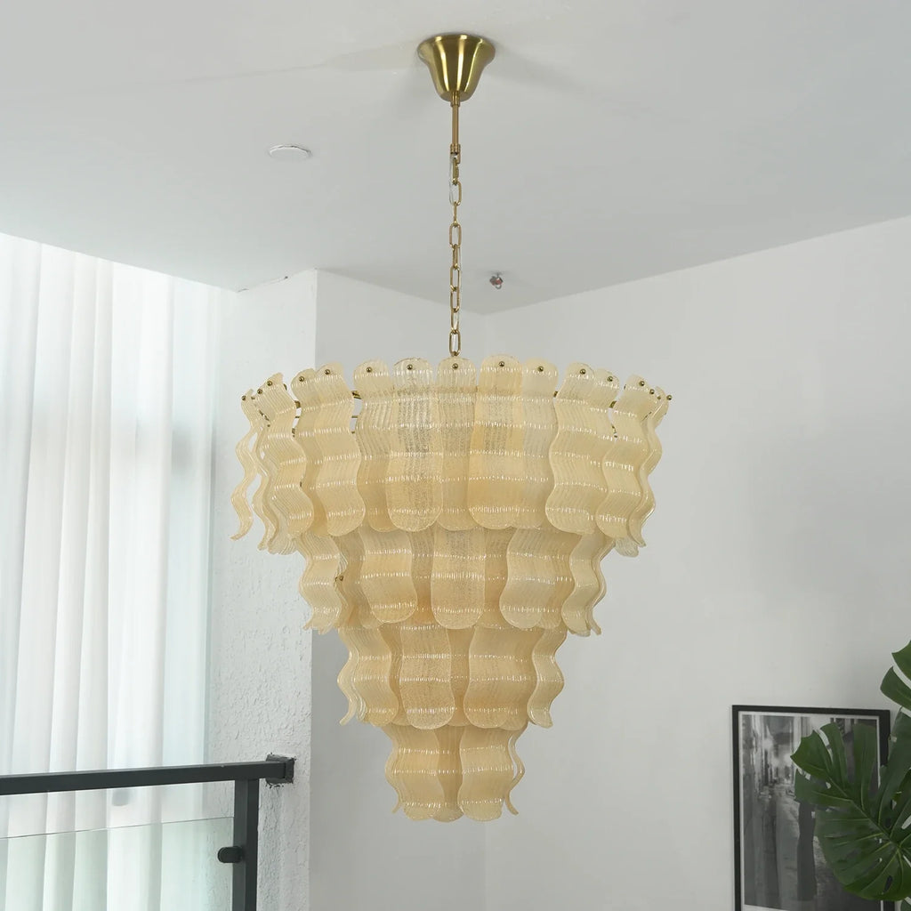 Frosted Wave Layered Glass Chandelier – Modern Sculptural Ceiling Light for Dining Room & Foyer