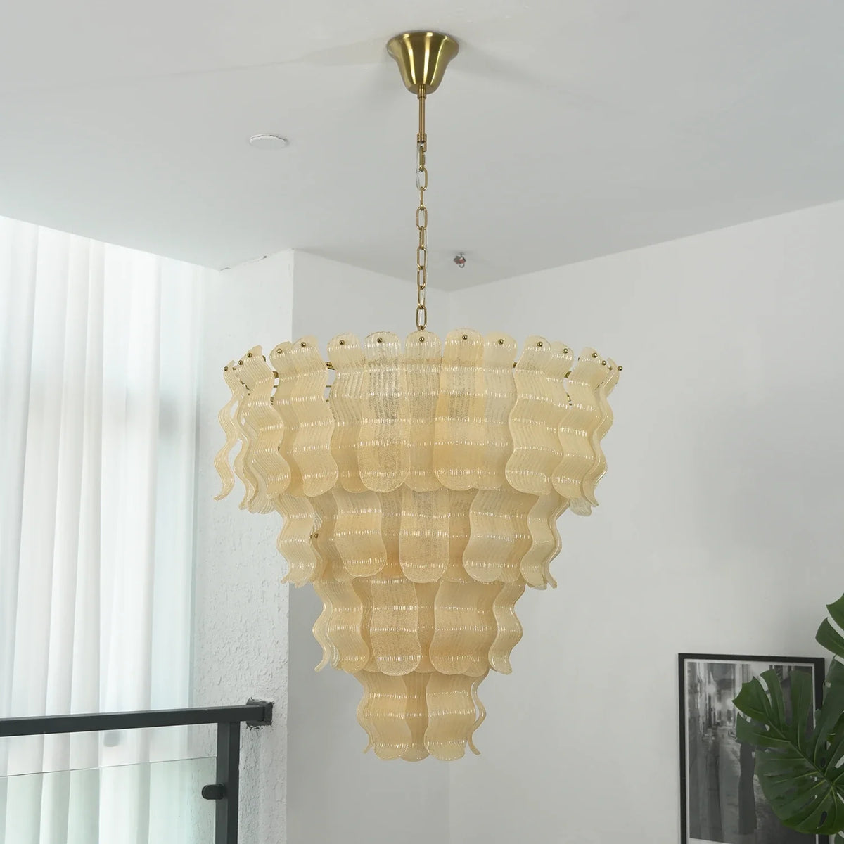 Frosted Wave Layered Glass Chandelier – Modern Sculptural Ceiling Light for Dining Room & Foyer
