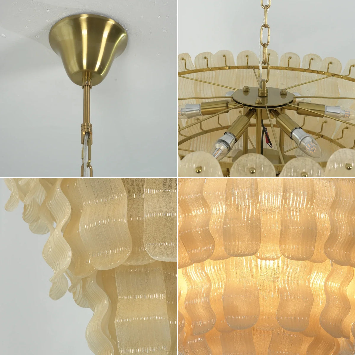 Frosted Wave Layered Glass Chandelier – Modern Sculptural Ceiling Light for Dining Room & Foyer