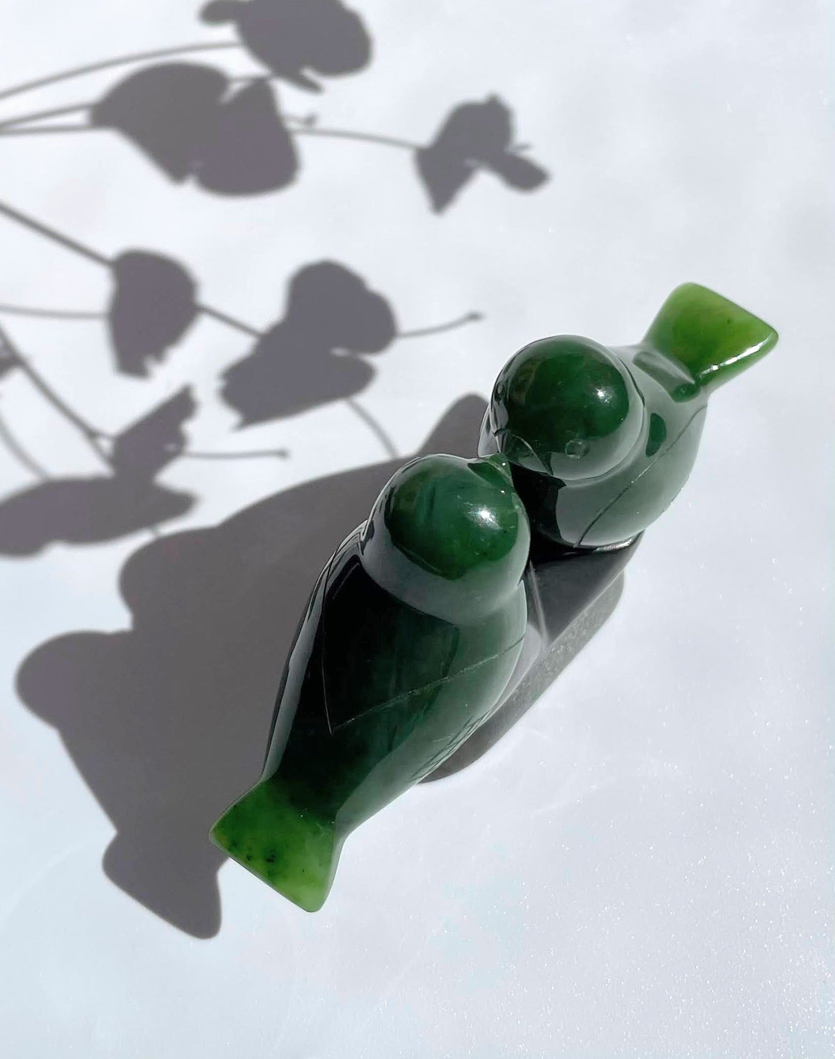 Canadian Jade Lovebirds Sculpture – 35th Anniversary Gift, Hand-Carved Jade Art