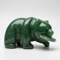Grizzly Bear with Fish Jade Sculpture – Hand-Carved Wildlife Art for Home & Office Decor