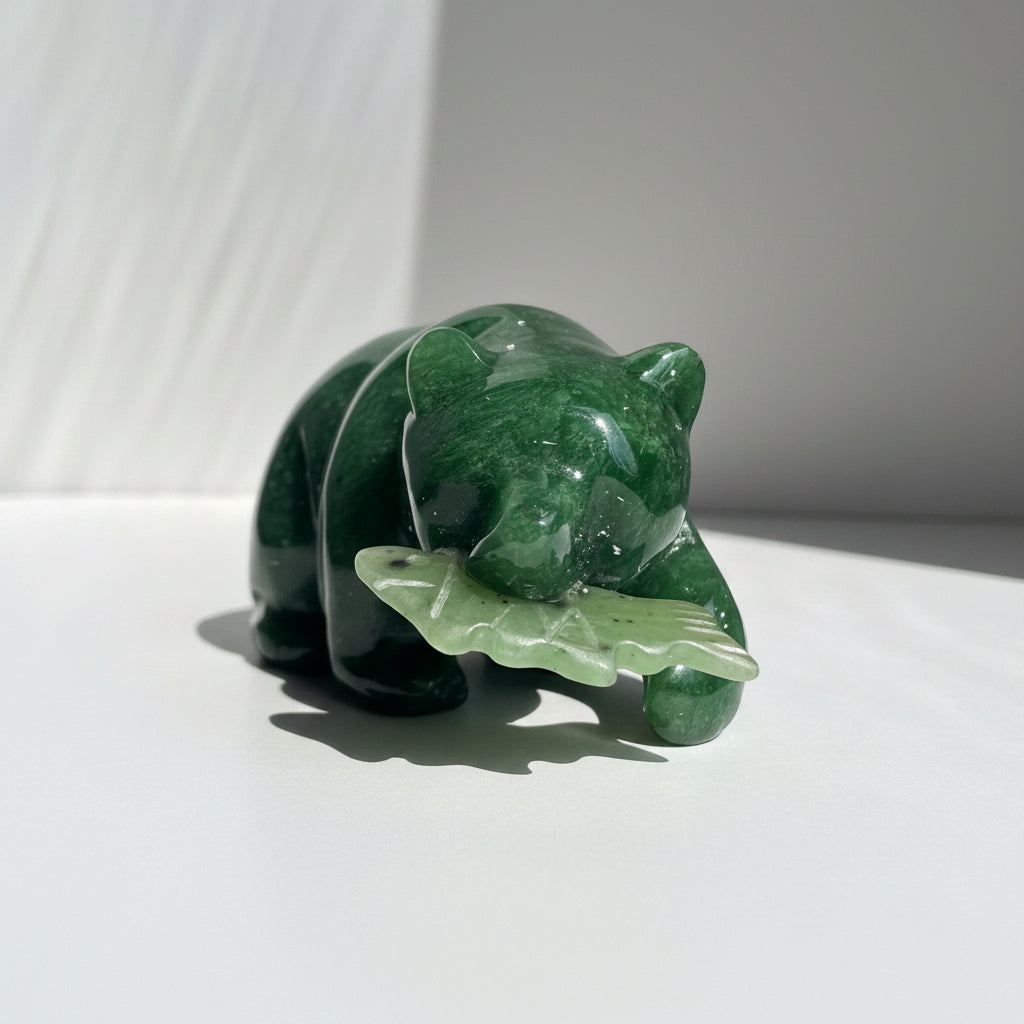 Grizzly Bear with Fish Jade Sculpture – Hand-Carved Wildlife Art for Home & Office Decor