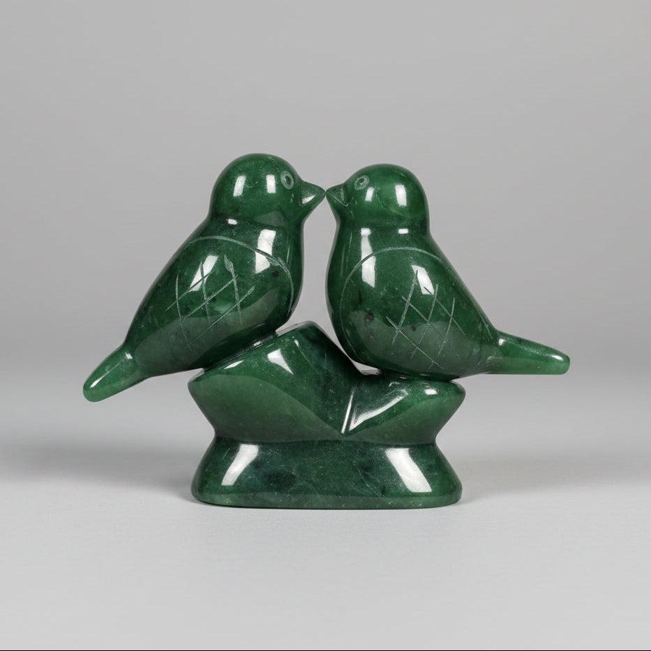 Canadian Jade Lovebirds Sculpture – 35th Anniversary Gift, Hand-Carved Jade Art