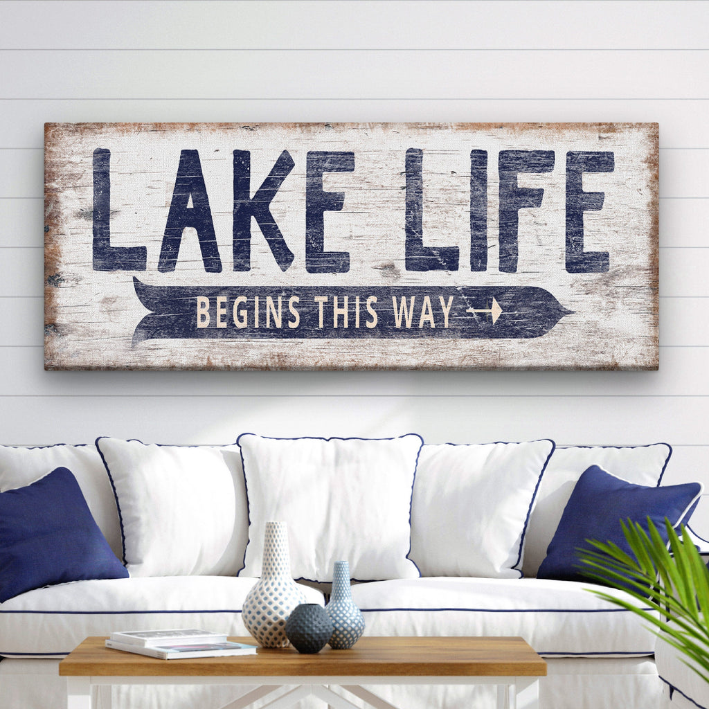 Personalized Lake Life Sign – Custom Name Canvas Wall Art for Lake House Decor