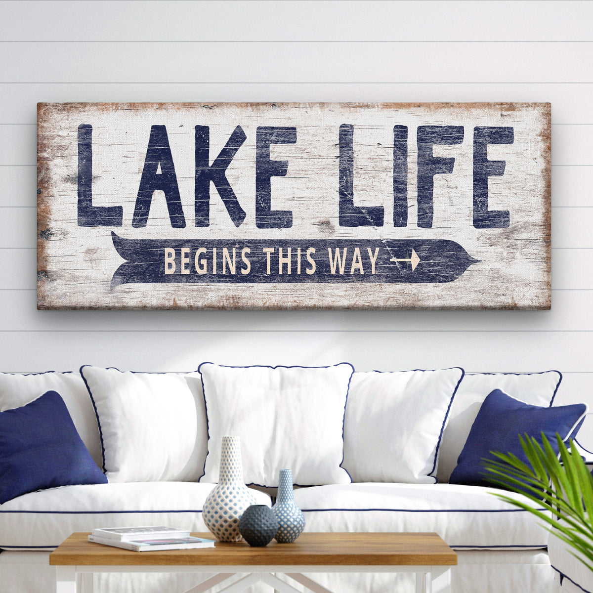 Personalized Lake Life Sign – Custom Name Canvas Wall Art for Lake House Decor