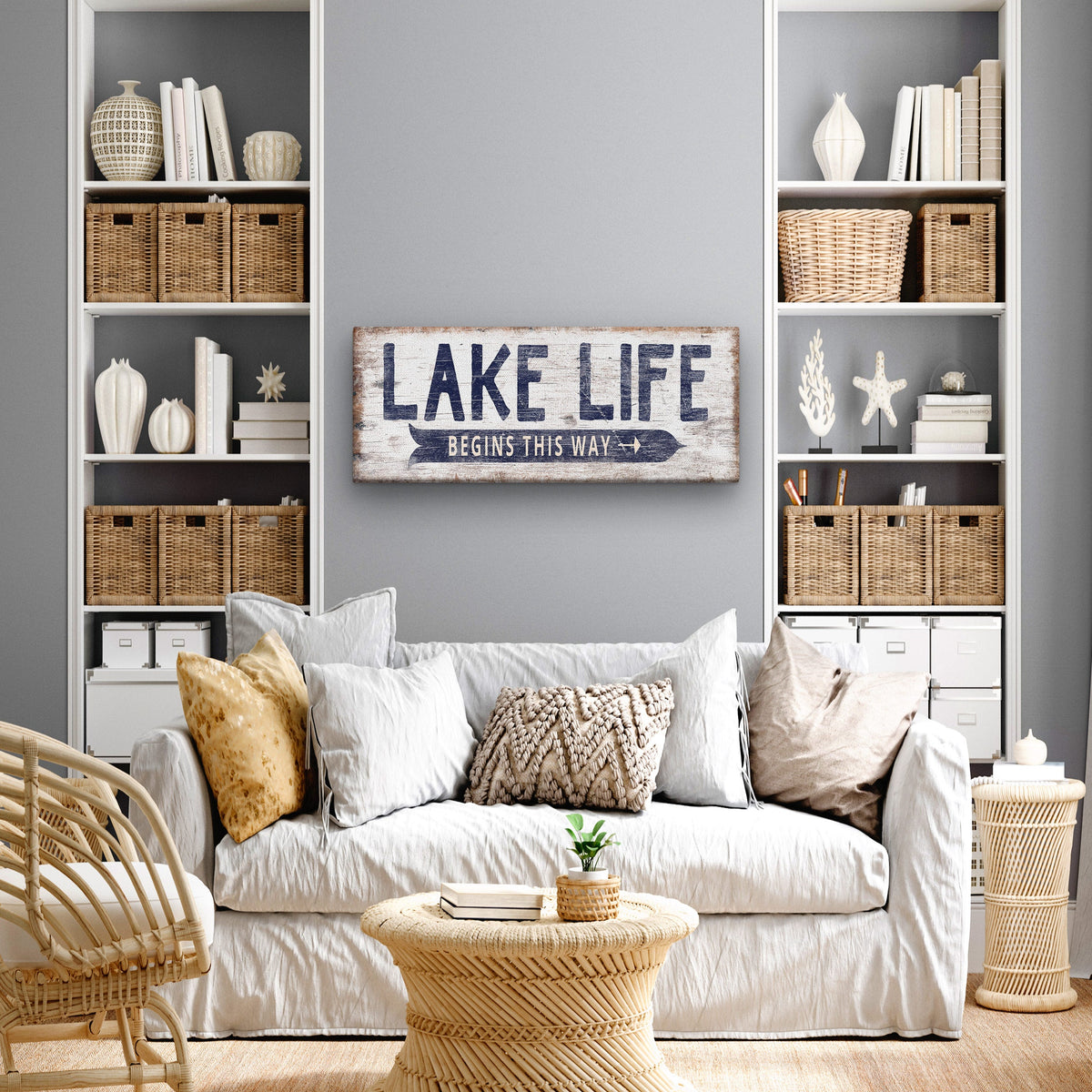Personalized Lake Life Sign – Custom Name Canvas Wall Art for Lake House Decor
