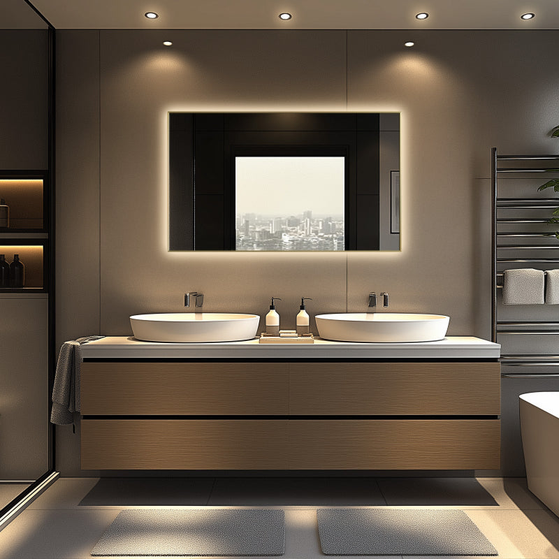 Brushed Gold LED Bathroom Mirror – Backlit, Anti-Fog & Dimmable Vanity Wall Mirror