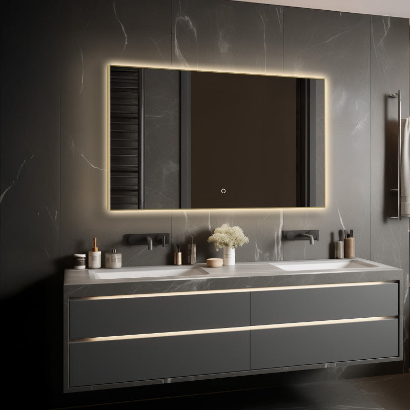 Brushed Gold LED Bathroom Mirror – Backlit, Anti-Fog & Dimmable Vanity Wall Mirror