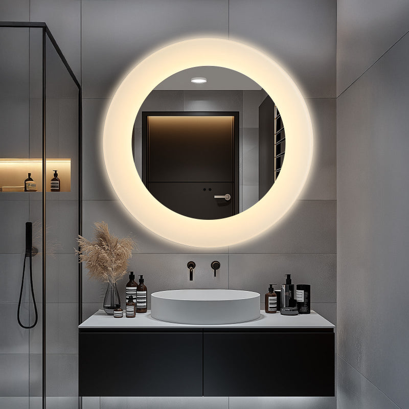 Round LED Bathroom Mirror – Acrylic Frame, 3-Color Dimmable, Anti-Fog Wall Vanity Mirror