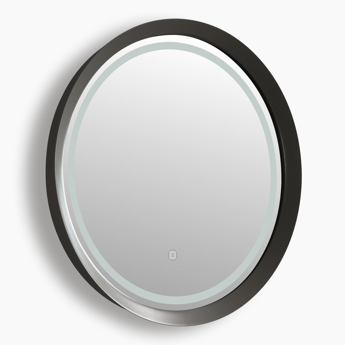 Round LED Bathroom Mirror with Grey Metal Frame – Dimmable Vanity Mirror, 3 Color Lights, Anti-Fog