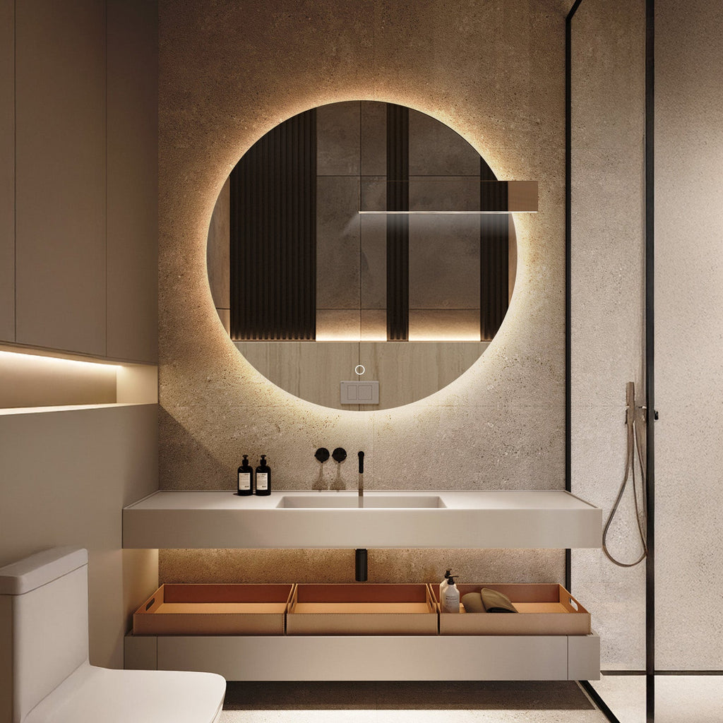 Round LED Bathroom Mirror – Irregular Shape, Backlit & Frontlit, Dimmable, Anti-Fog Wall Mirror