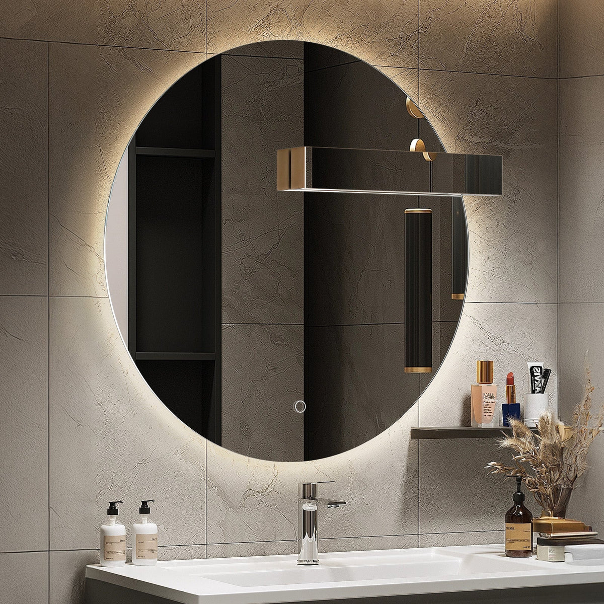 Round LED Bathroom Mirror – Irregular Shape, Backlit & Frontlit, Dimmable, Anti-Fog Wall Mirror