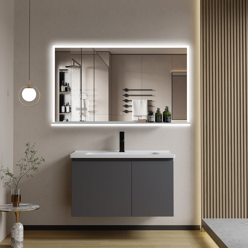 LED Bathroom Mirror with Shelf & Anti-Fog – 28x48 Dimmable Vanity Mirror, 3 Color Lighting