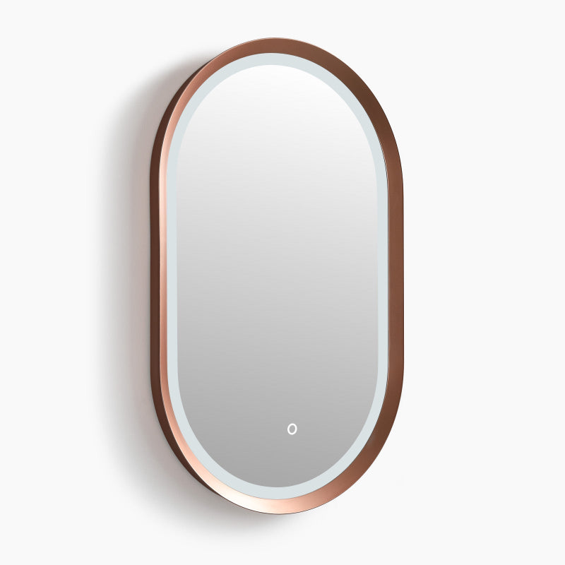 Oval LED Bathroom Mirror with Rose Gold Frame – Dimmable Vanity Mirror, 3 Color Lights, Anti-Fog