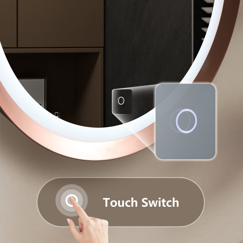 Oval LED Bathroom Mirror with Rose Gold Frame – Dimmable Vanity Mirror, 3 Color Lights, Anti-Fog
