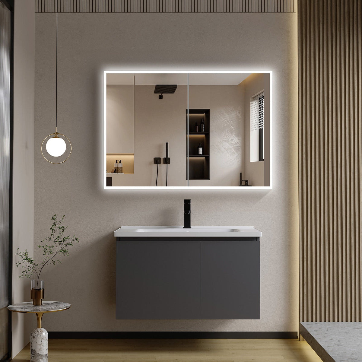 LED Bathroom Medicine Cabinet with Mirror & Anti-Fog – Matte White Aluminum Cabinet with IR Sensor
