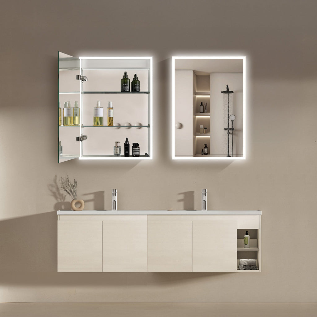 LED Bathroom Medicine Cabinet with Mirror & Anti-Fog – Matte White Aluminum Cabinet with IR Sensor