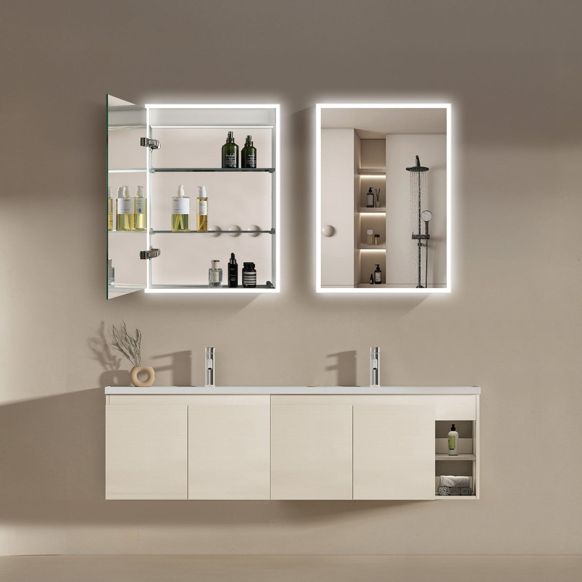 LED Bathroom Medicine Cabinet with Mirror & Anti-Fog – Matte White Aluminum Cabinet with IR Sensor