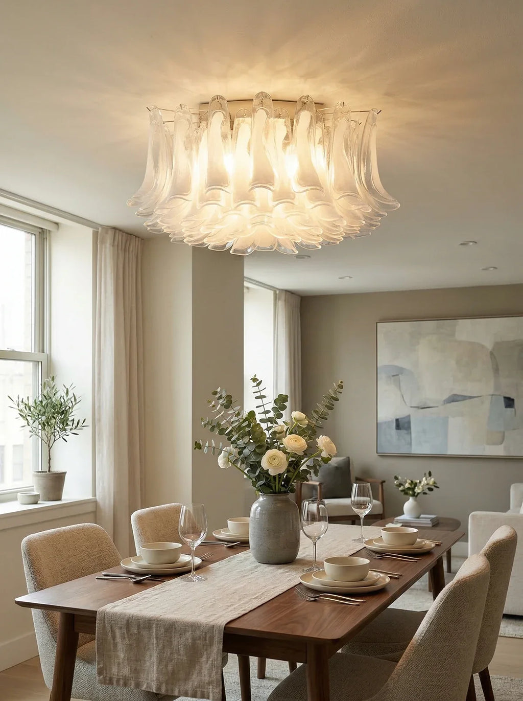 Murano Style Glass Petal Ceiling Light – Floral Flush Mount for Bedroom & Living Room
