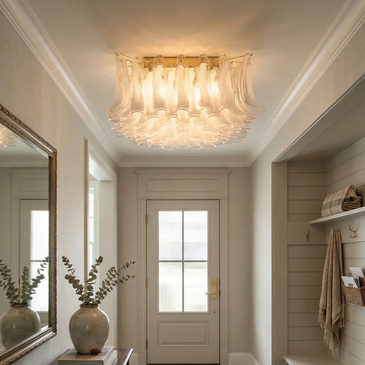 Murano Style Glass Petal Ceiling Light – Floral Flush Mount for Bedroom & Living Room