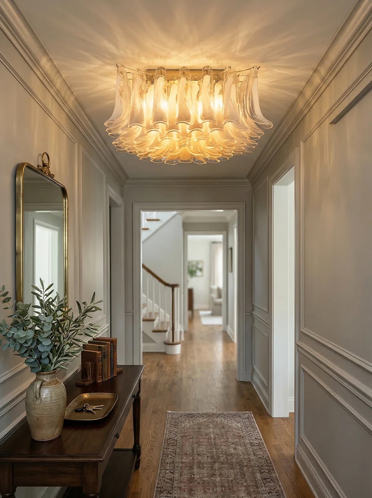 Murano Style Glass Petal Ceiling Light – Floral Flush Mount for Bedroom & Living Room
