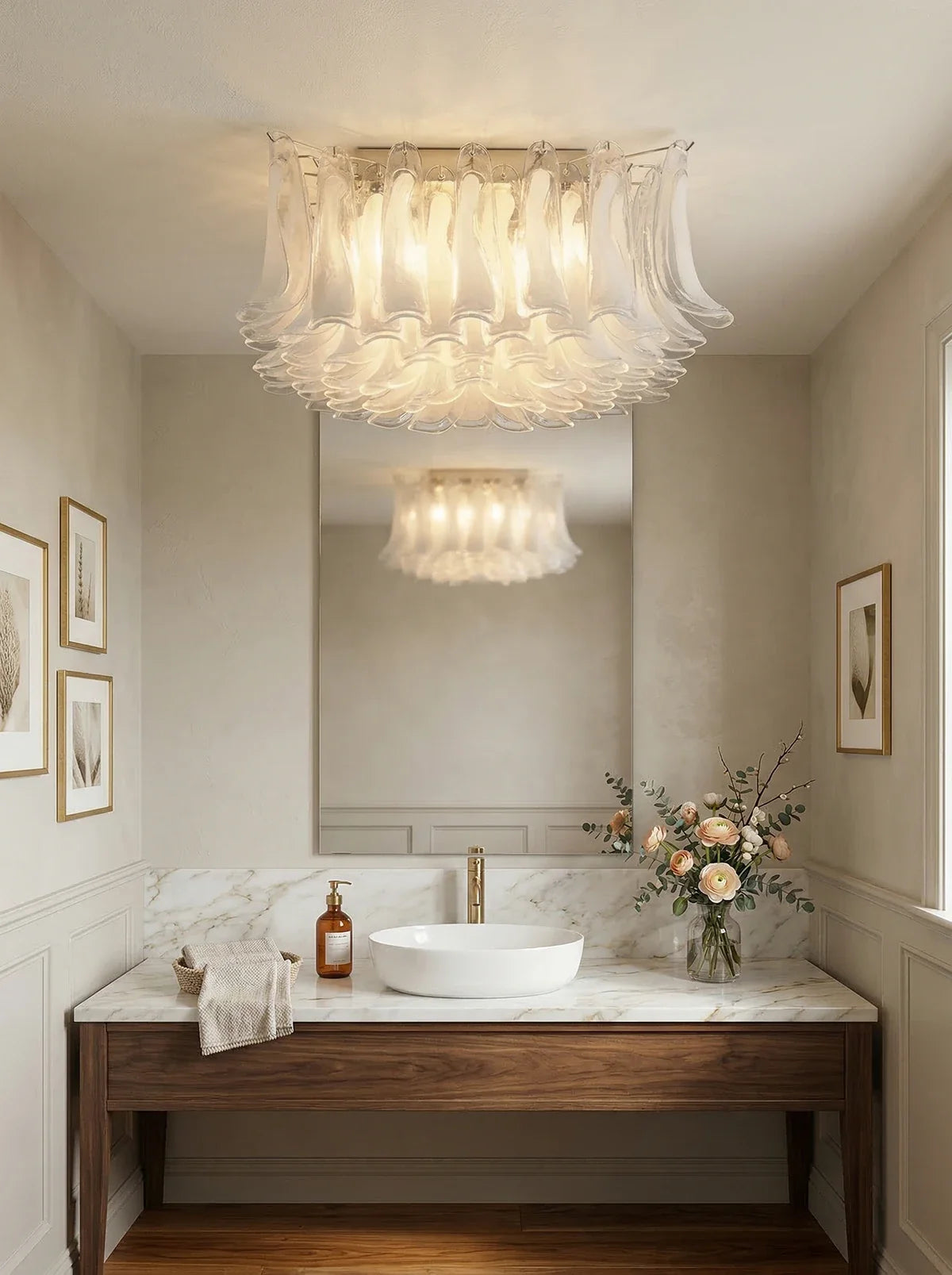 Murano Style Glass Petal Ceiling Light – Floral Flush Mount for Bedroom & Living Room