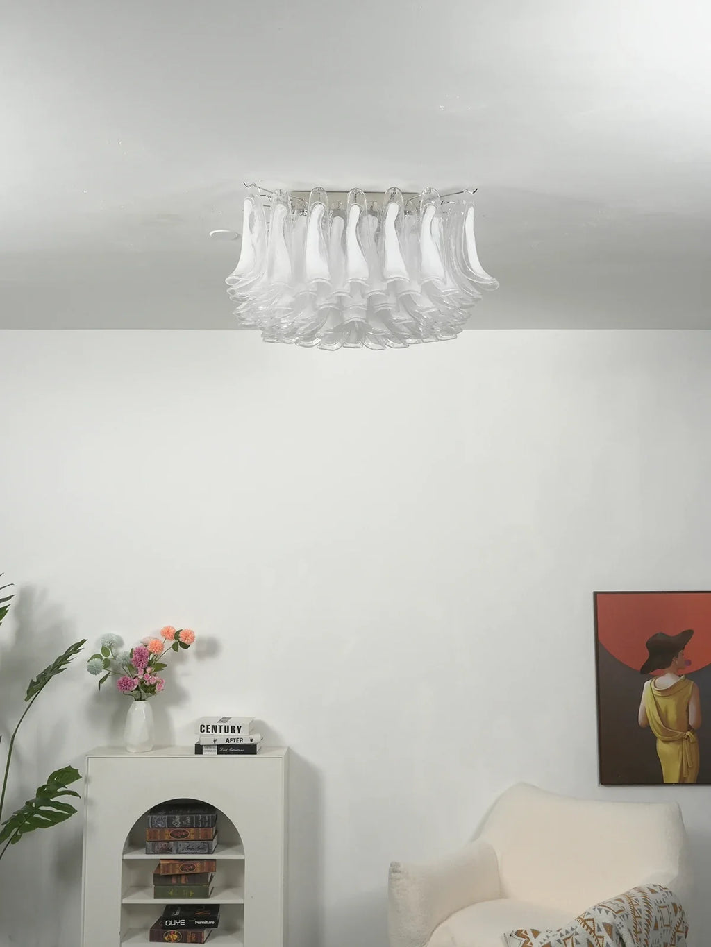 Murano Style Glass Petal Ceiling Light – Floral Flush Mount for Bedroom & Living Room