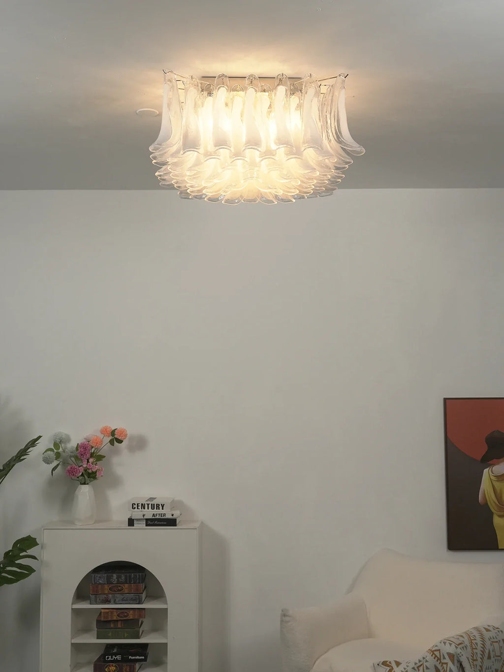 Murano Style Glass Petal Ceiling Light – Floral Flush Mount for Bedroom & Living Room