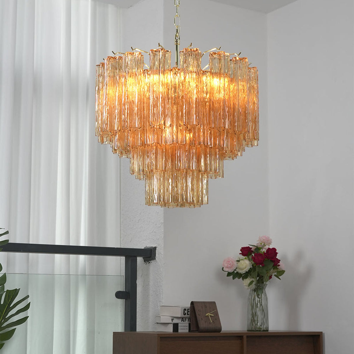 Murano Star-Shaped Glass Tube Chandelier – Artistic Sculptural Ceiling Light for Living Room