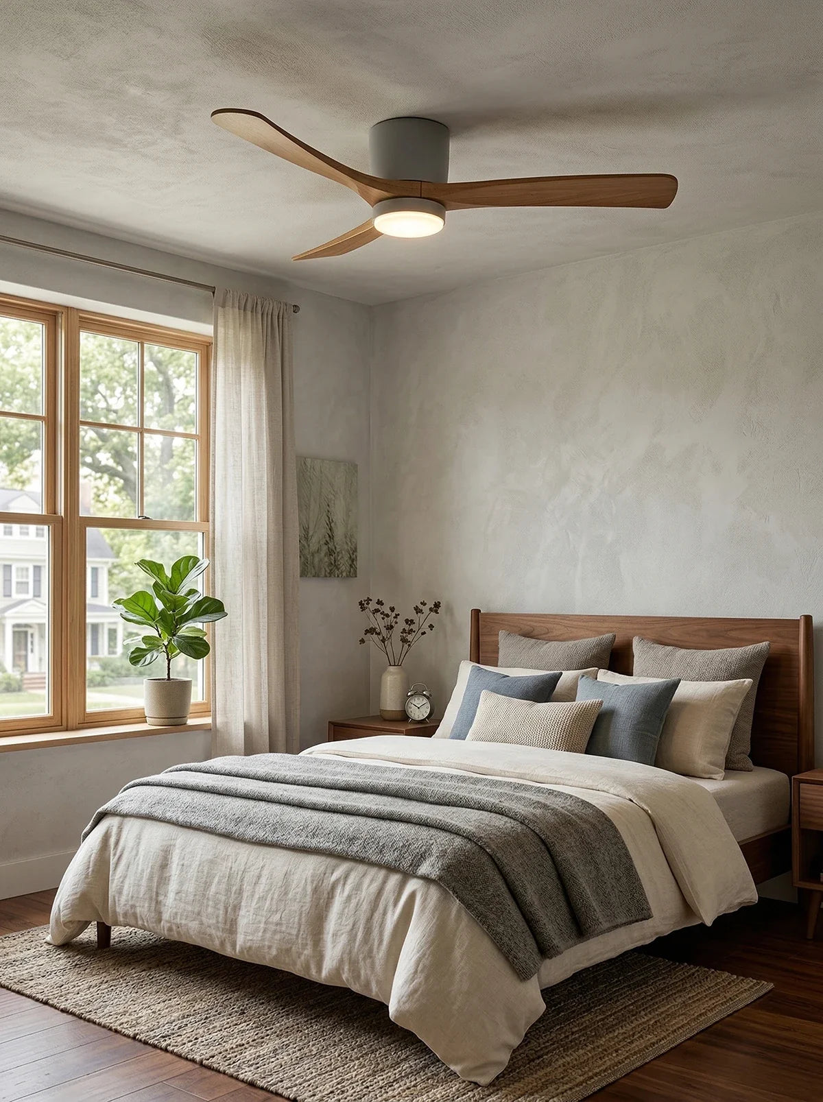 Nordic Propeller Wooden Ceiling Fan Light – Modern Farmhouse Fan with Integrated LED for Living Room & Bedroom