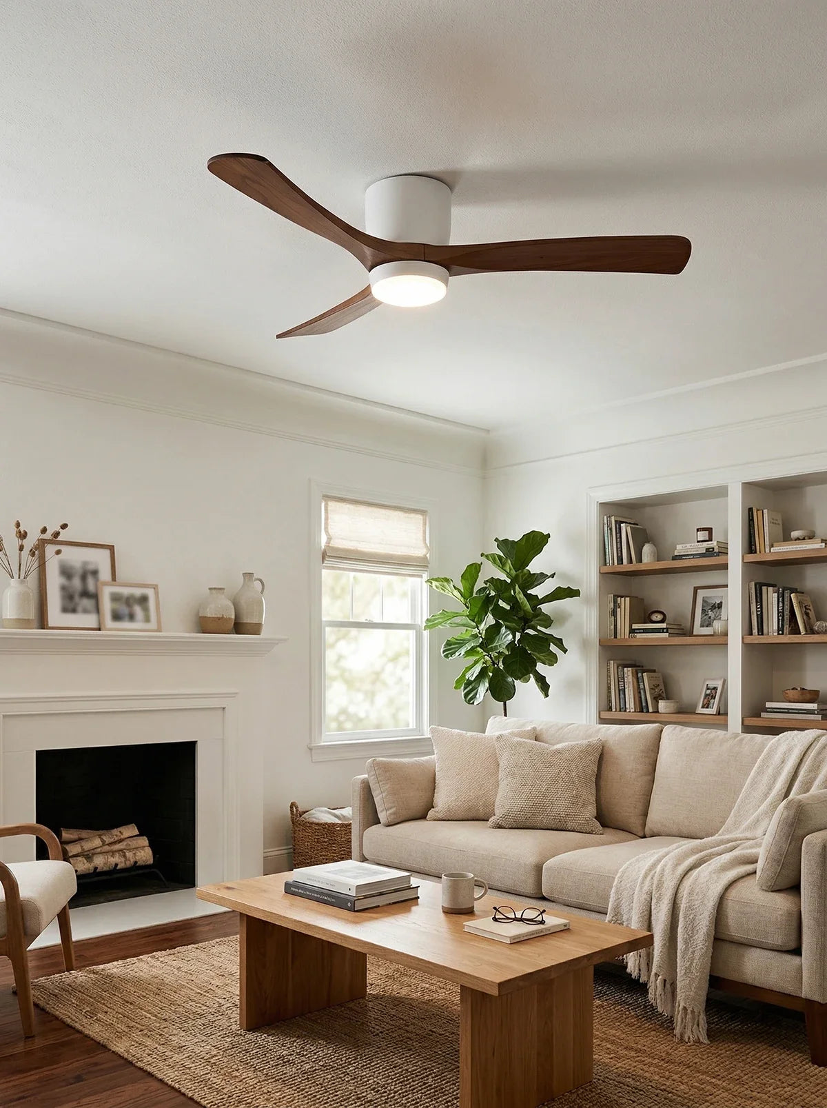 Nordic Propeller Wooden Ceiling Fan Light – Modern Farmhouse Fan with Integrated LED for Living Room & Bedroom