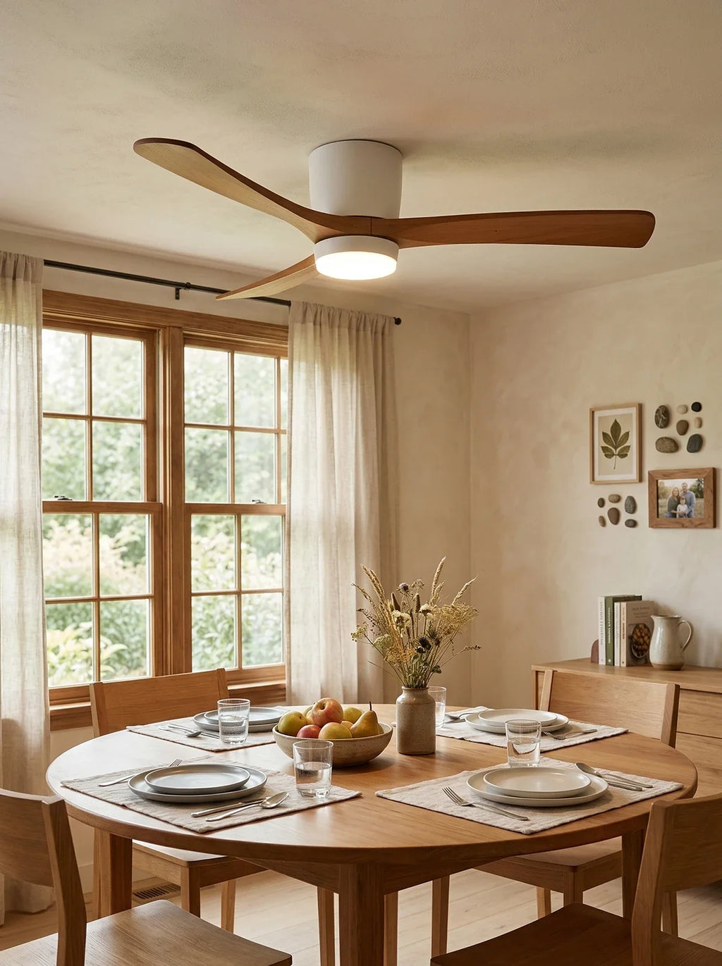 Nordic Propeller Wooden Ceiling Fan Light – Modern Farmhouse Fan with Integrated LED for Living Room & Bedroom