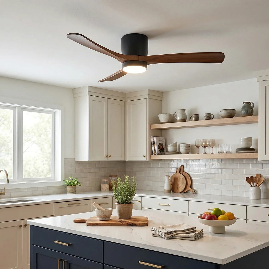 Nordic Propeller Wooden Ceiling Fan Light – Modern Farmhouse Fan with Integrated LED for Living Room & Bedroom
