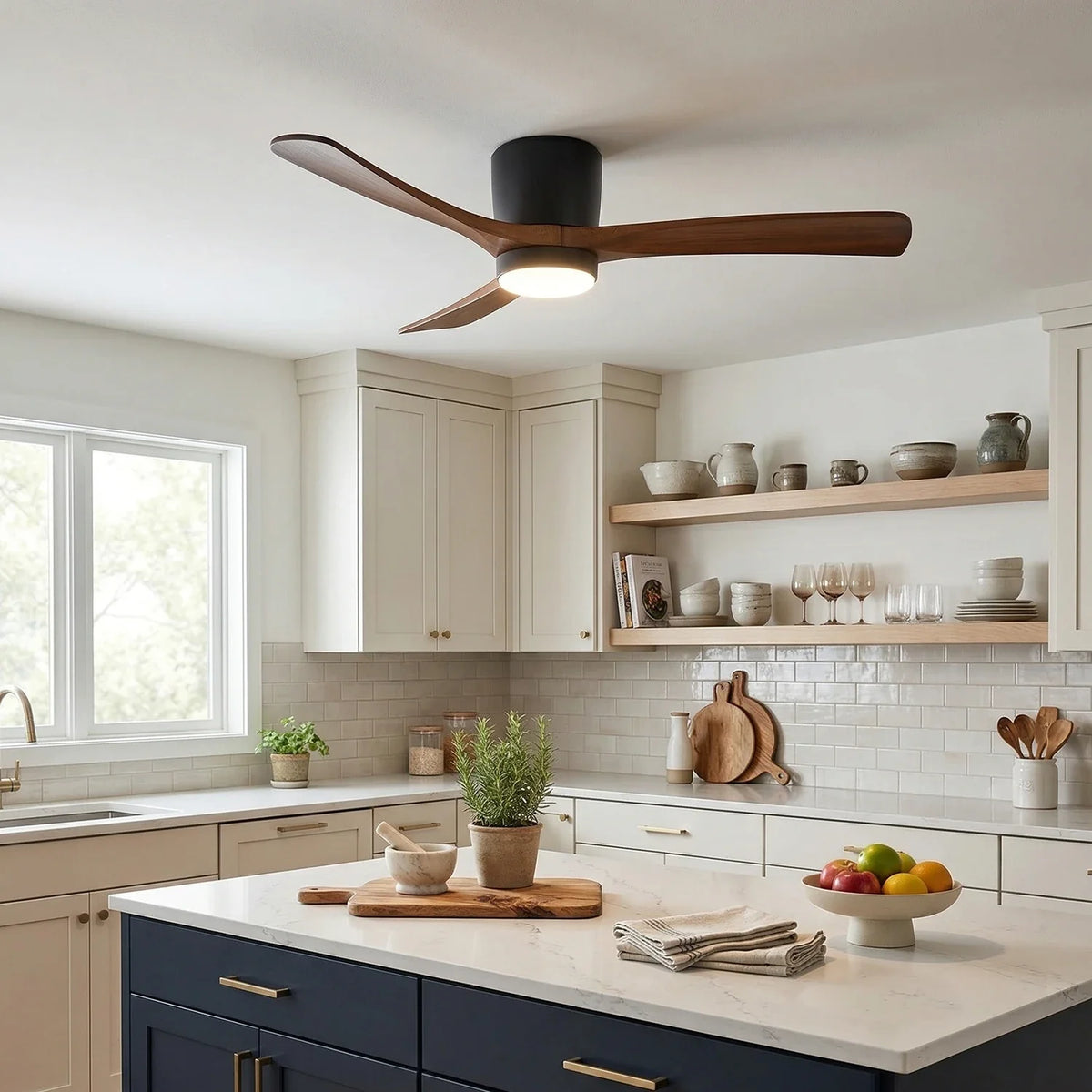Nordic Propeller Wooden Ceiling Fan Light – Modern Farmhouse Fan with Integrated LED for Living Room & Bedroom