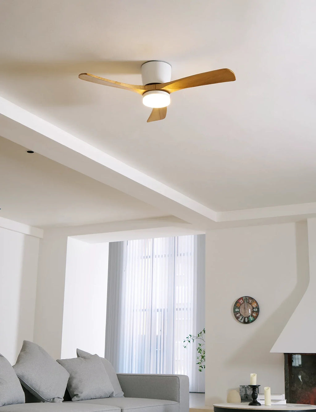 Nordic Propeller Wooden Ceiling Fan Light – Modern Farmhouse Fan with Integrated LED for Living Room & Bedroom
