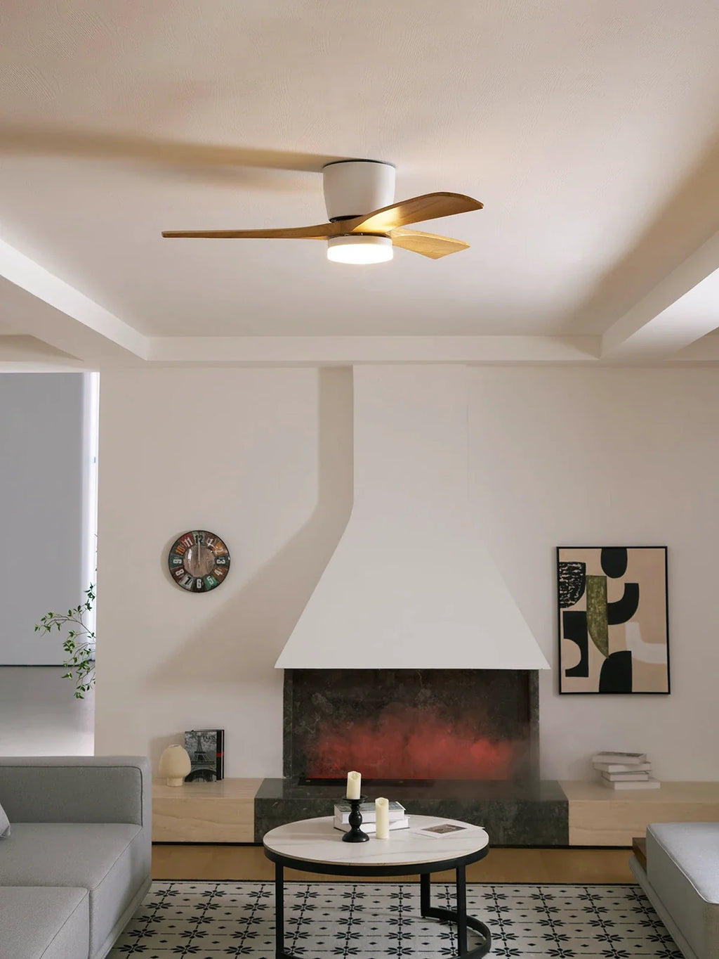 Nordic Propeller Wooden Ceiling Fan Light – Modern Farmhouse Fan with Integrated LED for Living Room & Bedroom