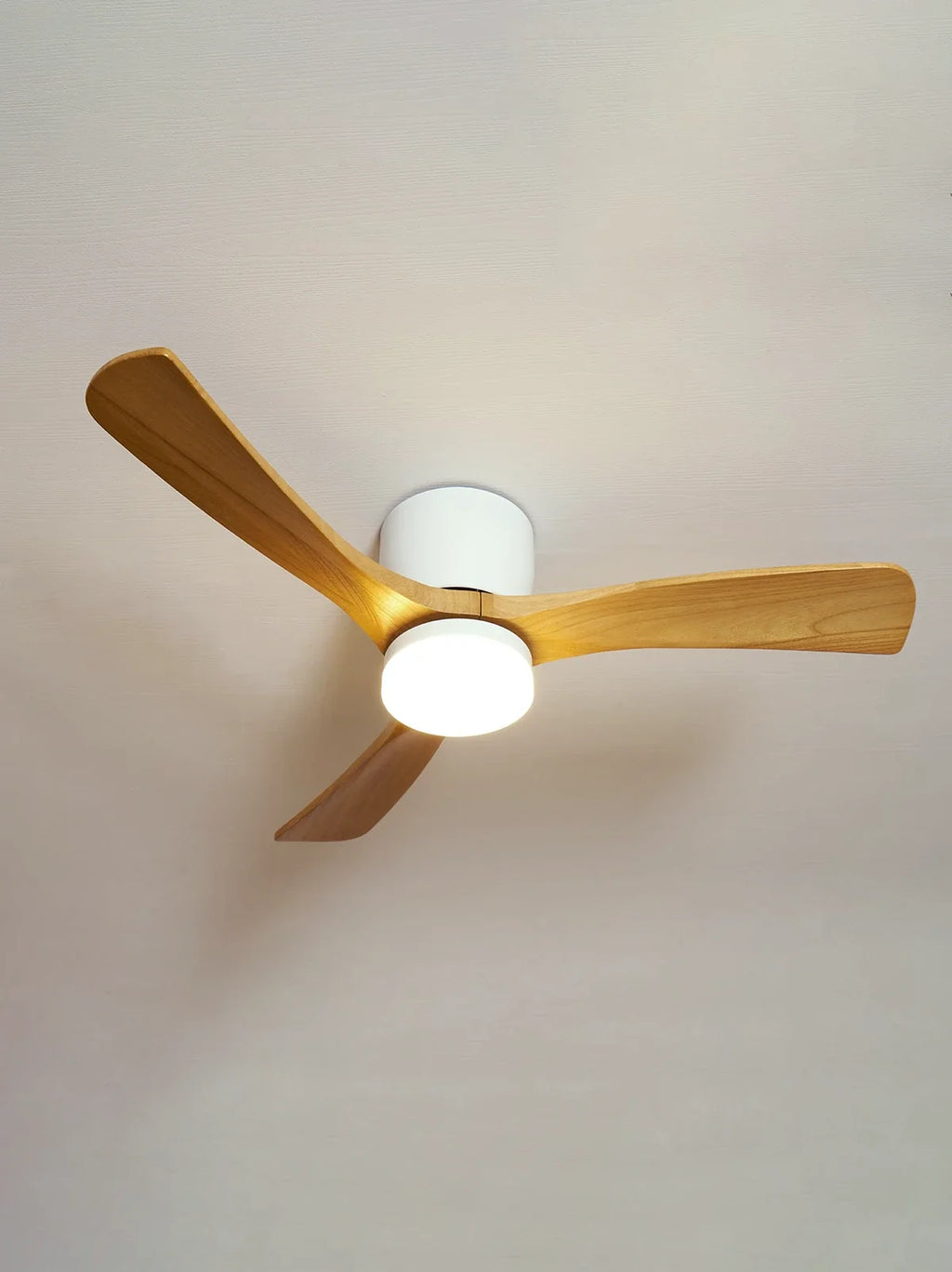 Nordic Propeller Wooden Ceiling Fan Light – Modern Farmhouse Fan with Integrated LED for Living Room & Bedroom